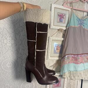 vintage fur leather healed boots